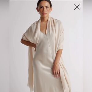 Quince Featherweight Cashmere Silk Frayed Edge Scarf Shawl Ivory Cream